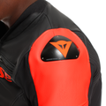 Racing 5 - Men Leather Motorcycle Jacket - Black/Black/Red-Fluo