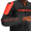 Racing 5 - Men Leather Motorcycle Jacket - Black/Black/Red-Fluo