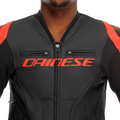 Racing 5 - Men Leather Motorcycle Jacket - Black/Black/Red-Fluo