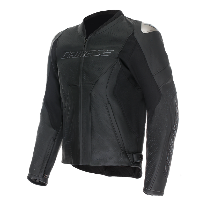 Racing 5 - Men Perforated Leather Motorcycle Jacket - Black/Black/Black