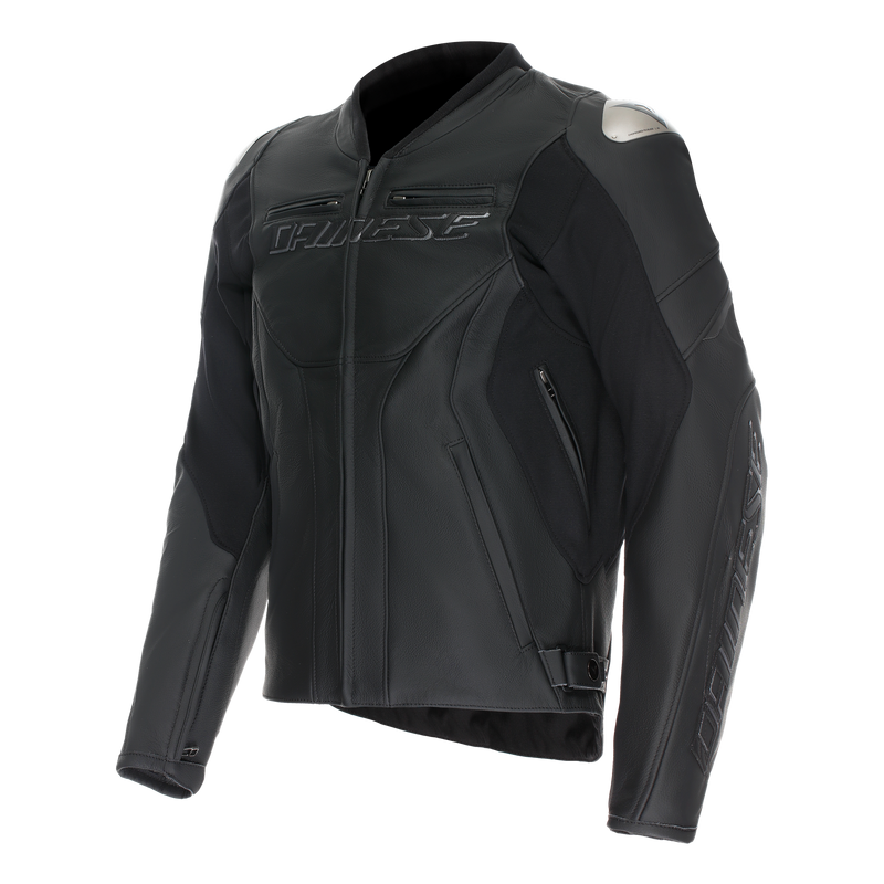 Racing 5 - Men Leather Motorcycle Jacket Short/Tall Fit (S/T) - Black/Black/Black