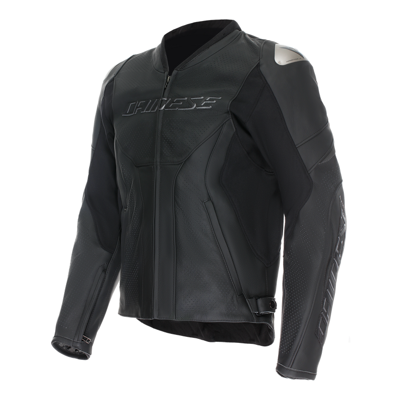 Racing 5 - Men Perforated Leather Motorcycle Jacket Short/Tall Fit (S/T) - Black/Black/Black