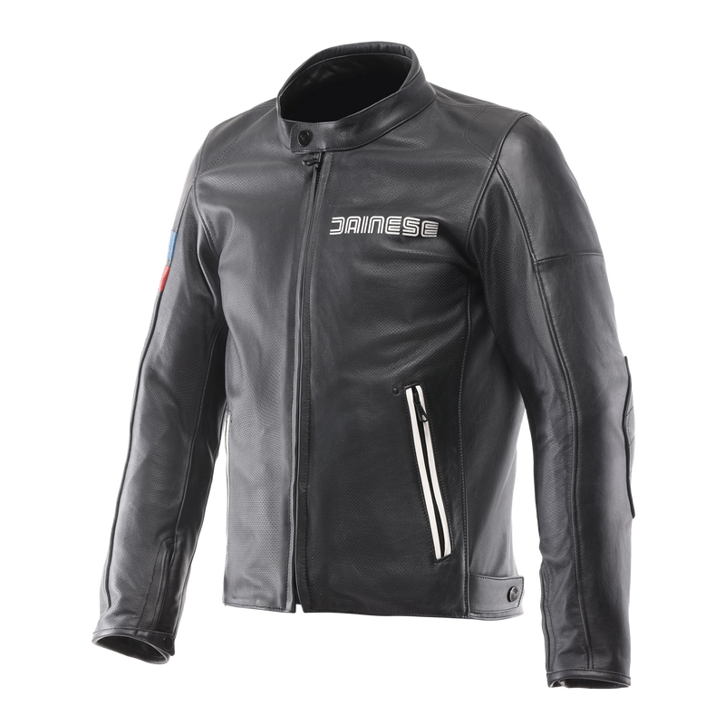 Leggenda -Men Perforated Leather Motorcycle Jacket - Black