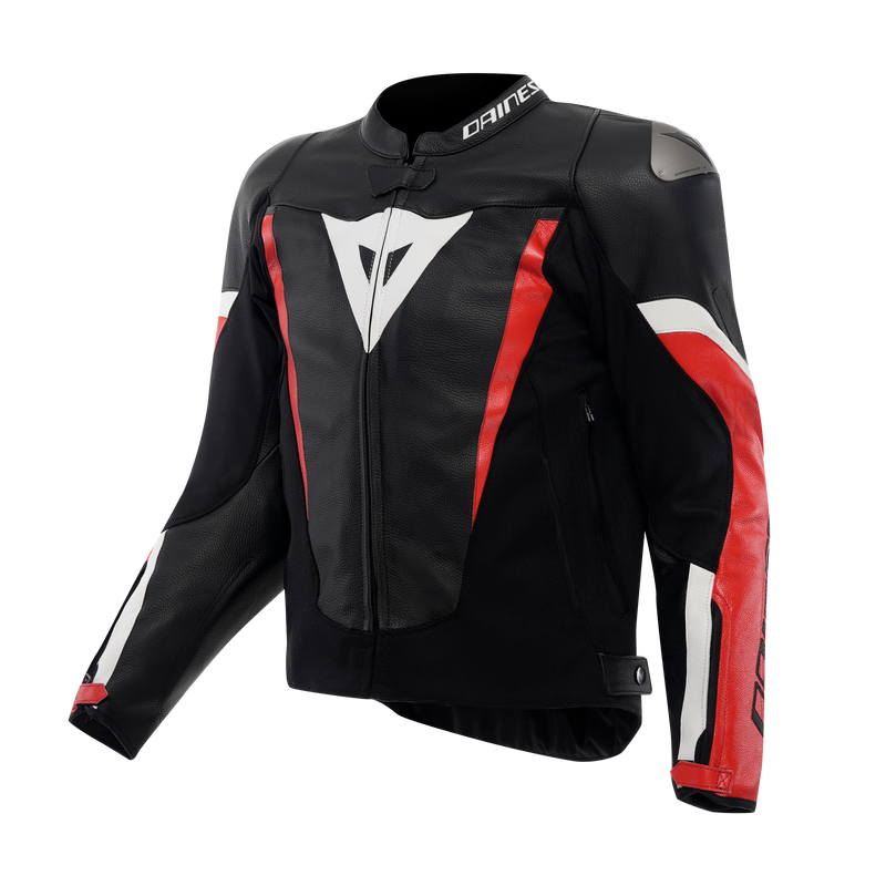 Avro 6 - Leather Motorcycle Jacket Men - Black/Red-Lava/White