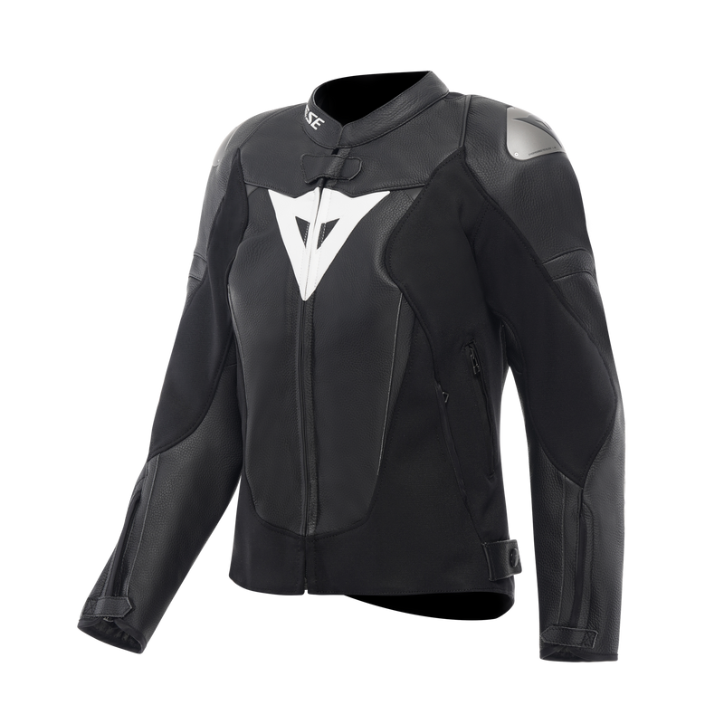 Avro 6 - Leather Motorcycle Jacket Women - Black/Black/White