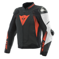 Super Speed 4 - Men Perforated Leather Motorcycle Jacket - Black-Matt/White/Fluo-Red