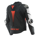 Super Speed 4 - Men Perforated Leather Motorcycle Jacket - Black-Matt/White/Fluo-Red
