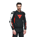 Super Speed 4 - Men Perforated Leather Motorcycle Jacket - Black-Matt/White/Fluo-Red