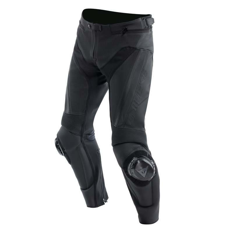 Delta 4 - Men Leather Motorcycle Pants Perf. Short/Tall Fit - Black/Black