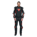 Super Speed - Perforated Leather Motorcycle Pants Men - Black/White/Red-Fluo