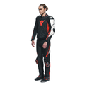 Super Speed - Perforated Leather Motorcycle Pants Men - Black/White/Red-Fluo