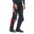 Super Speed - Perforated Leather Motorcycle Pants Men - Black/White/Red-Fluo