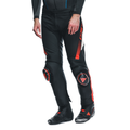 Super Speed - Perforated Leather Motorcycle Pants Men - Black/White/Red-Fluo