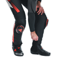 Super Speed - Perforated Leather Motorcycle Pants Men - Black/White/Red-Fluo