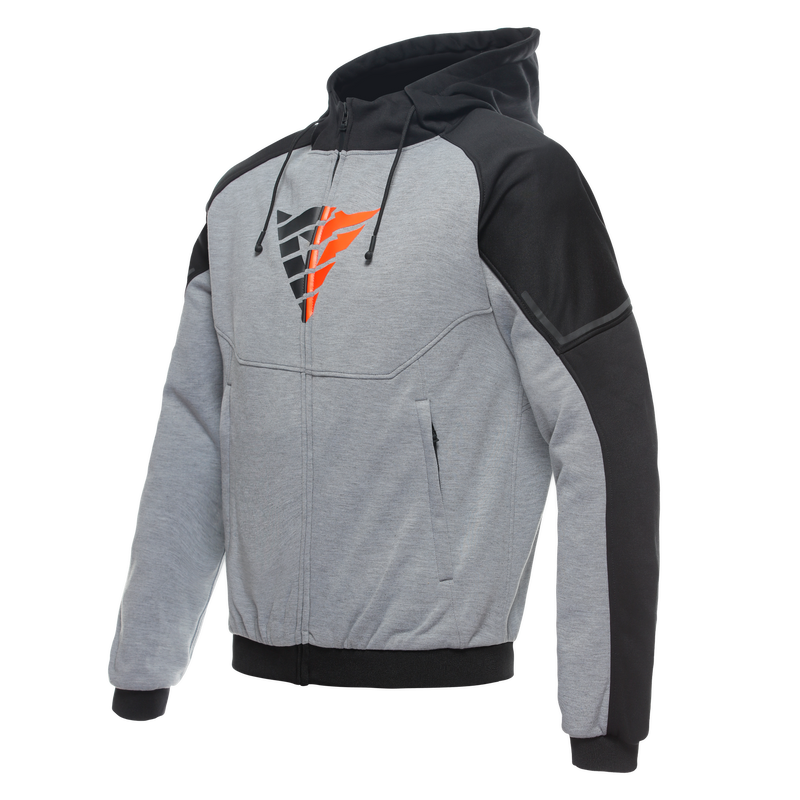 Daemon-X Safety Hoodie - Men's Motorcycle Safety Hoodie - Melange-Gray/Black/Red-Fluo