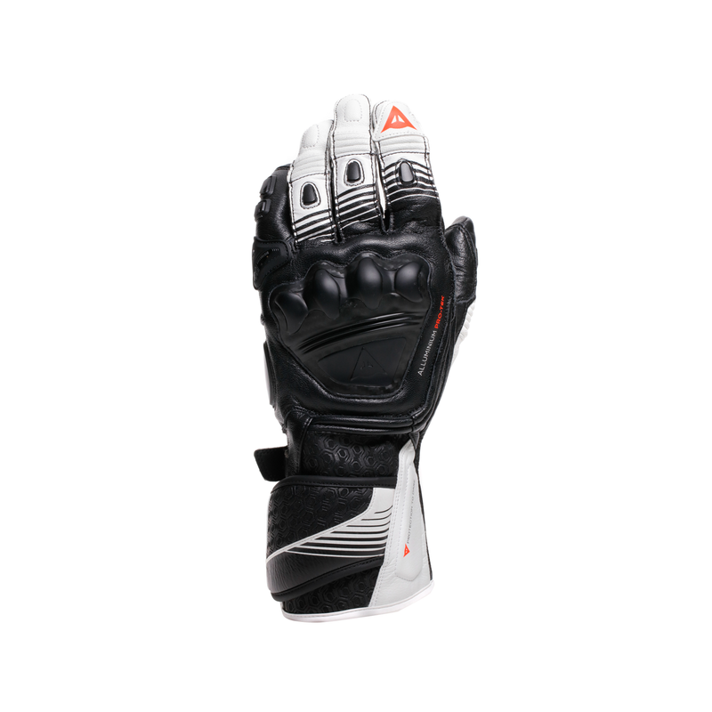 Fiero - Leather Racing Motorcycle Gloves - Black/White/Red-Fluo