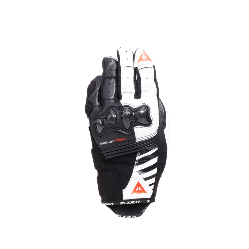 Reacto Carbon Short - Women's Short Leather Motorcycle Gloves - Black/White/Red-Fluo