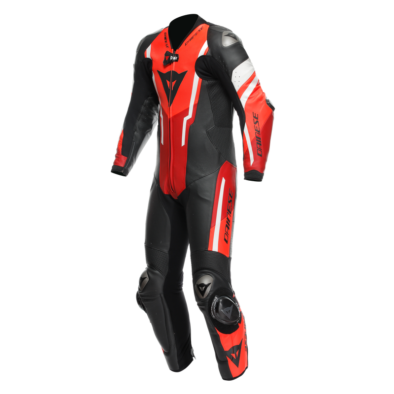 Misano 3 D-AIR® - Men's 1-Piece Motorcycle Perforated Leather Suit With Airbag - Black/Red/Red-Fluo