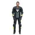 Misano 3 D-AIR® - Men's 1-Piece Motorcycle Perforated Leather Suit With Airbag - Black/Anthracite/Yellow-Fluo