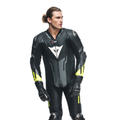Misano 3 D-AIR® - Men's 1-Piece Motorcycle Perforated Leather Suit With Airbag - Black/Anthracite/Yellow-Fluo