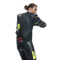 Misano 3 D-AIR® - Men's 1-Piece Motorcycle Perforated Leather Suit With Airbag - Black/Anthracite/Yellow-Fluo