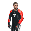 Mugello 3 D-AIR® - Men's One-Piece Perforated Leather Motorcycle Suit - Black/Fluo-Red/White