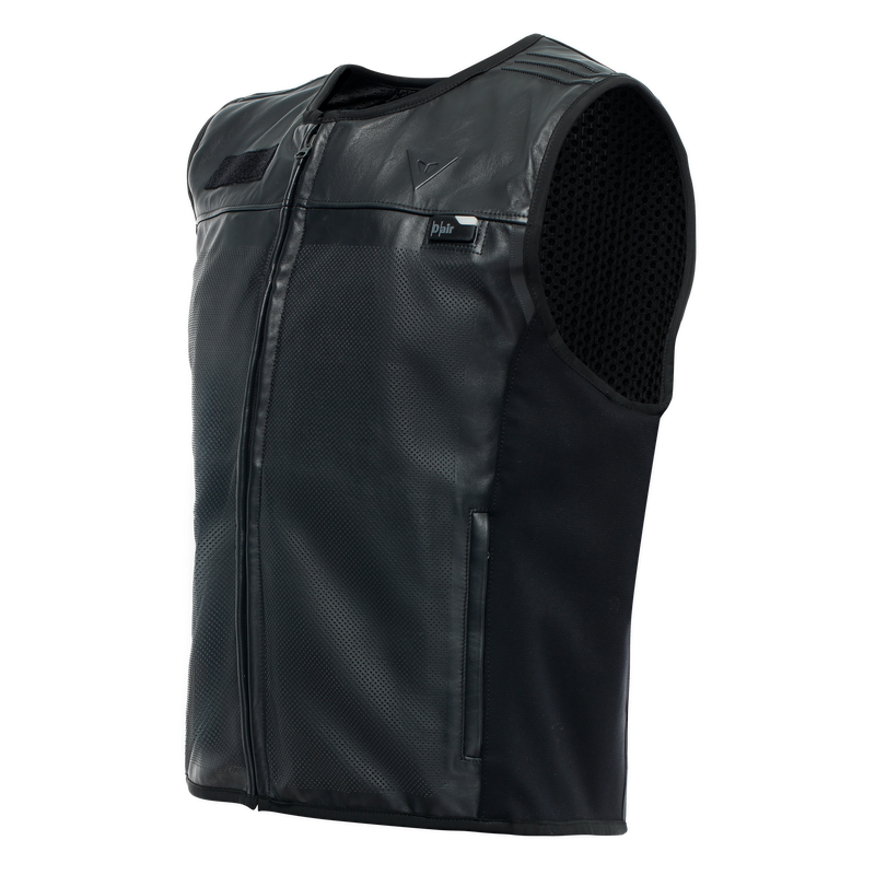Smart Jacket Leather - Men's Motorcycle Leather Vest With Integrated Airbag - Black