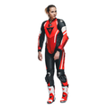 Misano 3 D-AIR® - Women's One-Piece Perforated Leather Motorcycle Suit - Black/Red/Fluo-Red
