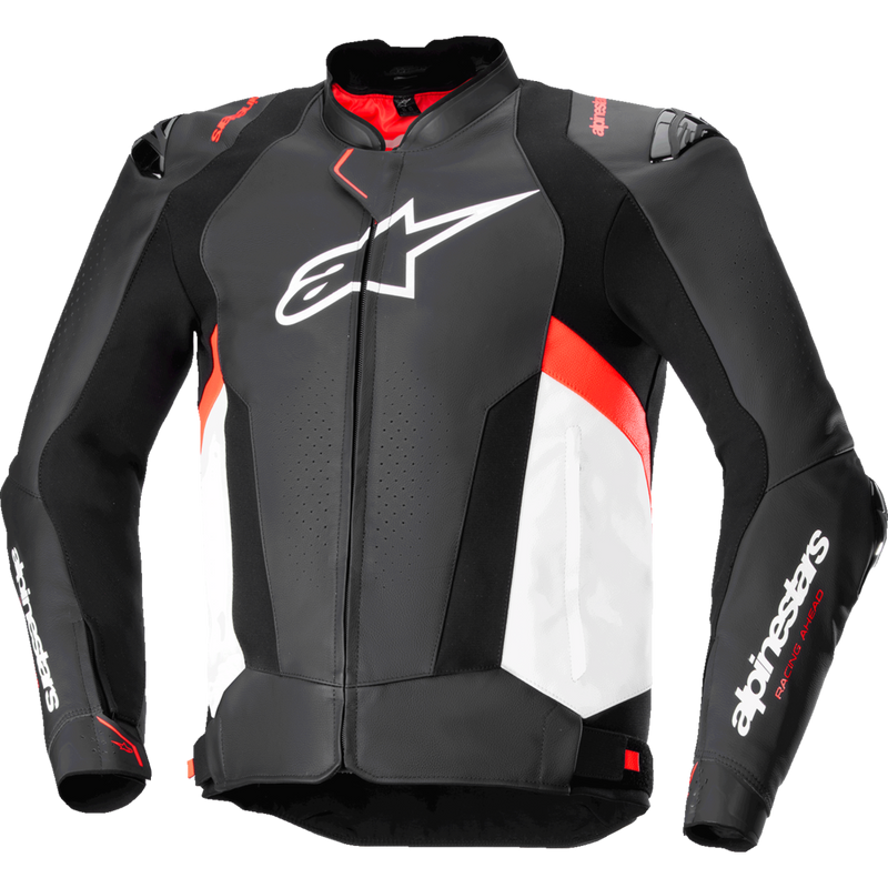 Alpinestars Missile v3 Leather Jacket - Black/White/Red Fluo