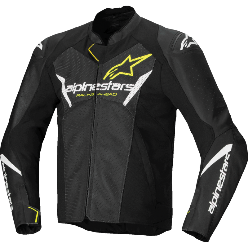 Alpinestars Faster v3 Airflow Leather Jacket - Black/White/Yellow Fluo