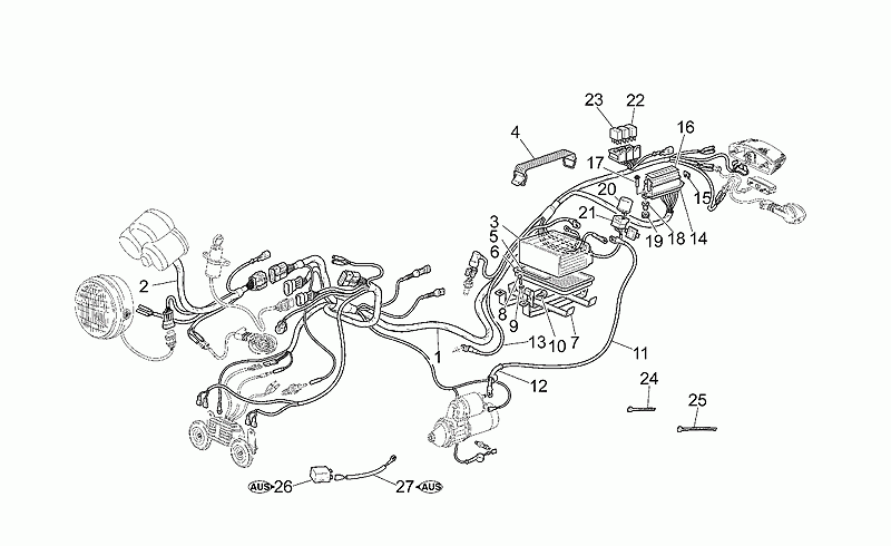 Starter motor wiring harness