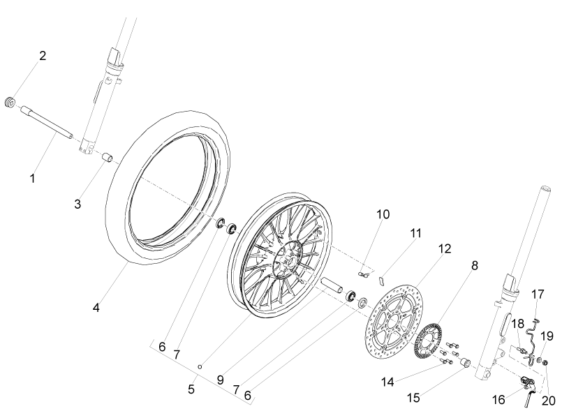 Front wheel 2.5X19" with bearings