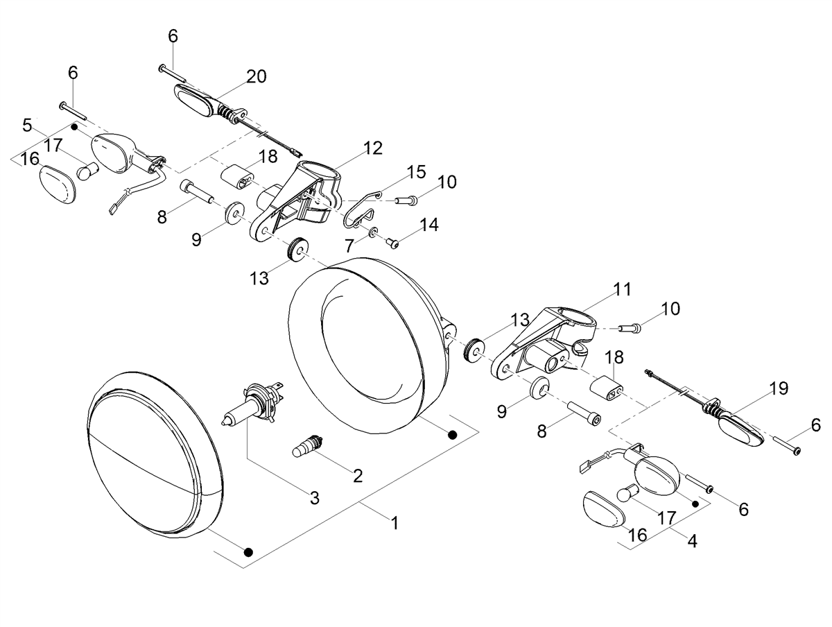 Front right / Rear left turn sig. lamp
