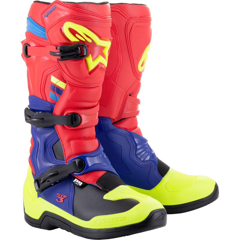 Alpinestars Tech 3 Boots - Red/Blue/Yellow Fluorescent