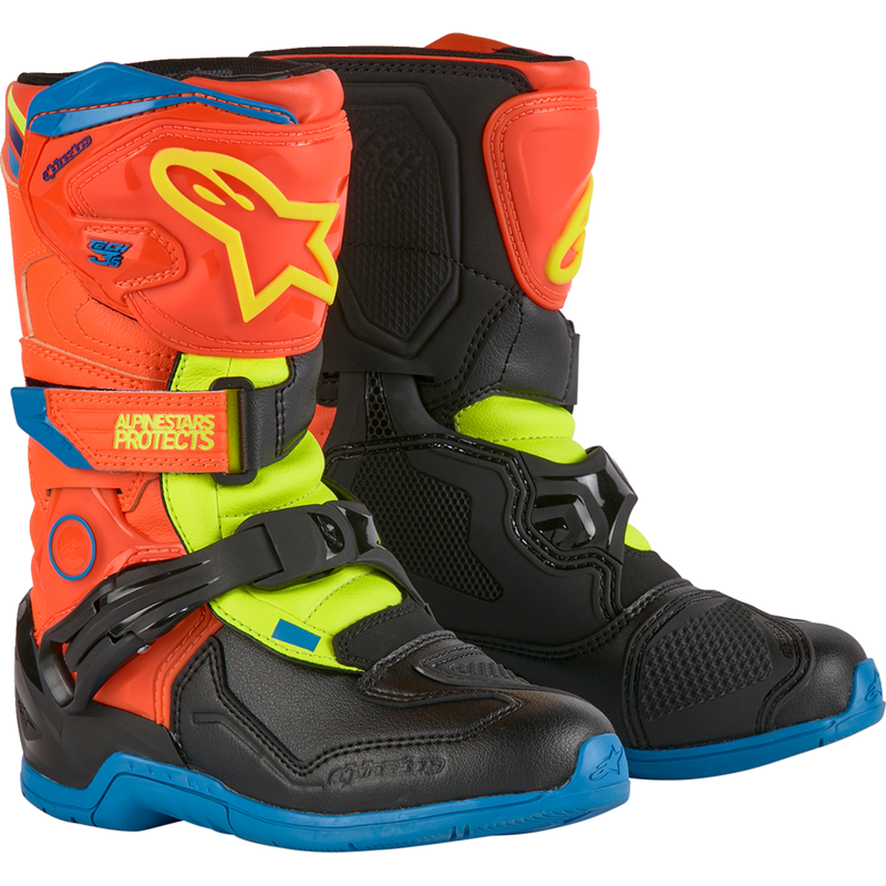 Alpinestars Kids Tech 3S Boots - Fluorescent Orange/Fluorescent Yellow/Blue