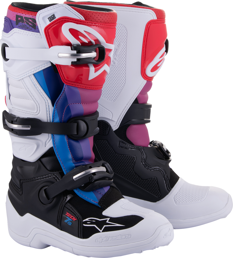 Alpinestars Youth Tech 7S Boots - White/Black/Rainbow