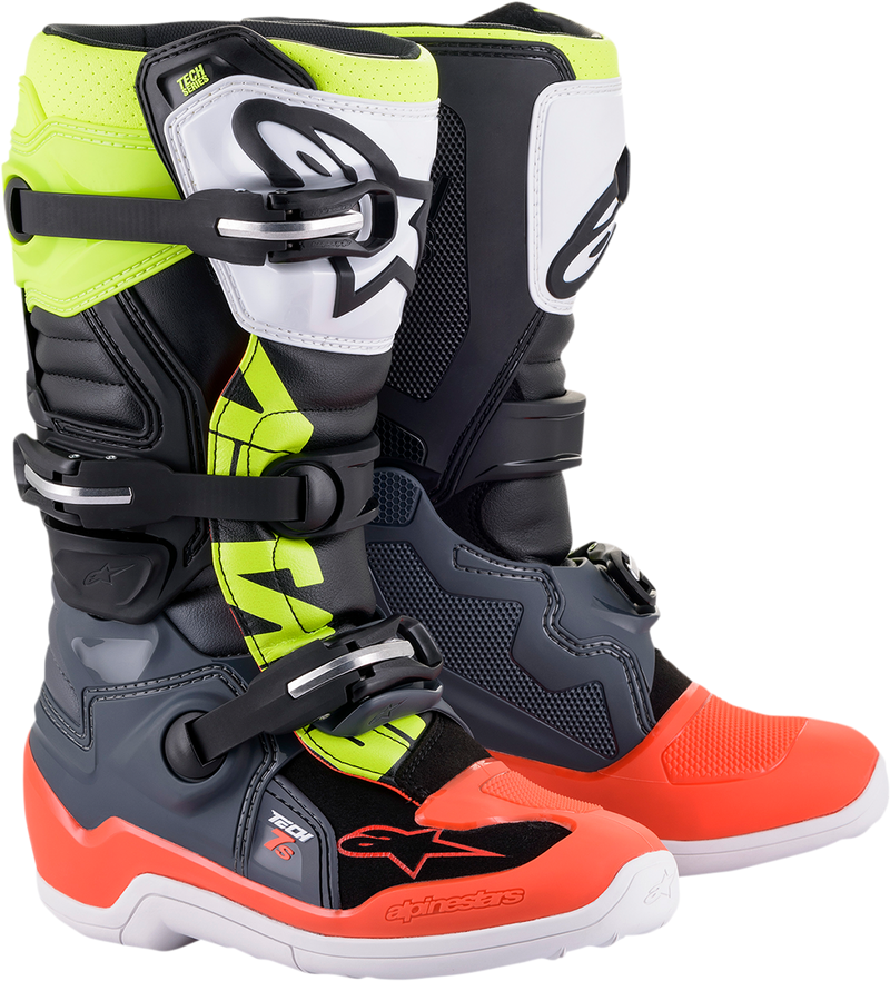 Alpinestars Youth Tech 7S Boots - Black/Gray/Red/White/Yellow