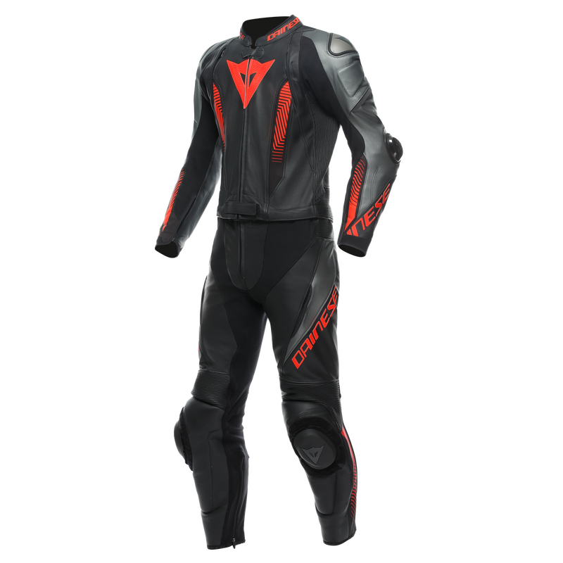 Laguna Seca 5 - Men's 2-Piece Motorcycle Leather Suit - Black/Anthracite/Red-Fluo