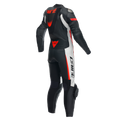 Grobnik - Women's 1-Piece Motorcycle Perforated Leather Suit - Black/White/Red-Fluo