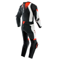 Laguna Seca 6 - Perforated One-Piece Leather Racing Suit - Black/White/Red-Fluo