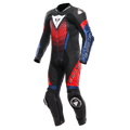 Laguna Seca 6 - Perforated One-Piece Leather Racing Suit - Black/Blue/Red
