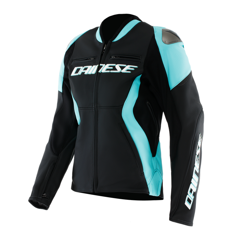 Racing 5 - Women's Leather Motorcycle Jacket - Black/Water