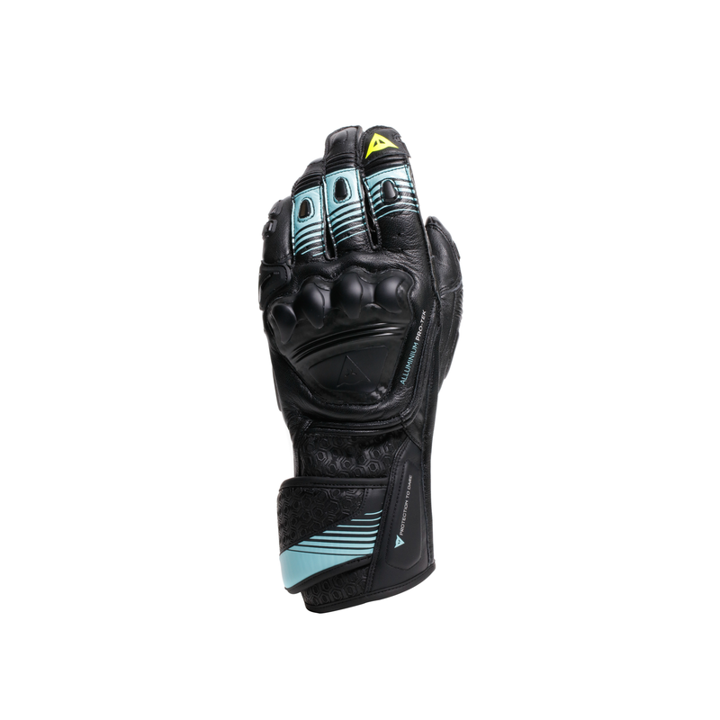 Fiero - Leather Racing Motorcycle Gloves - Black/Water/Yellow Fluo
