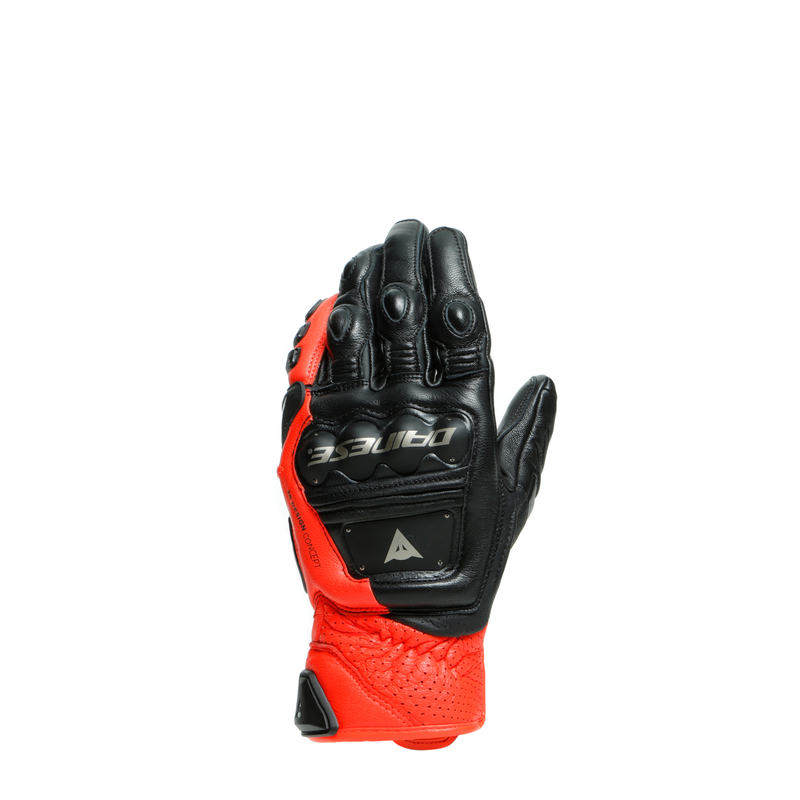 4-Stroke 2 - Men's Motorcycle Leather Gloves - Black/Fluo-Red