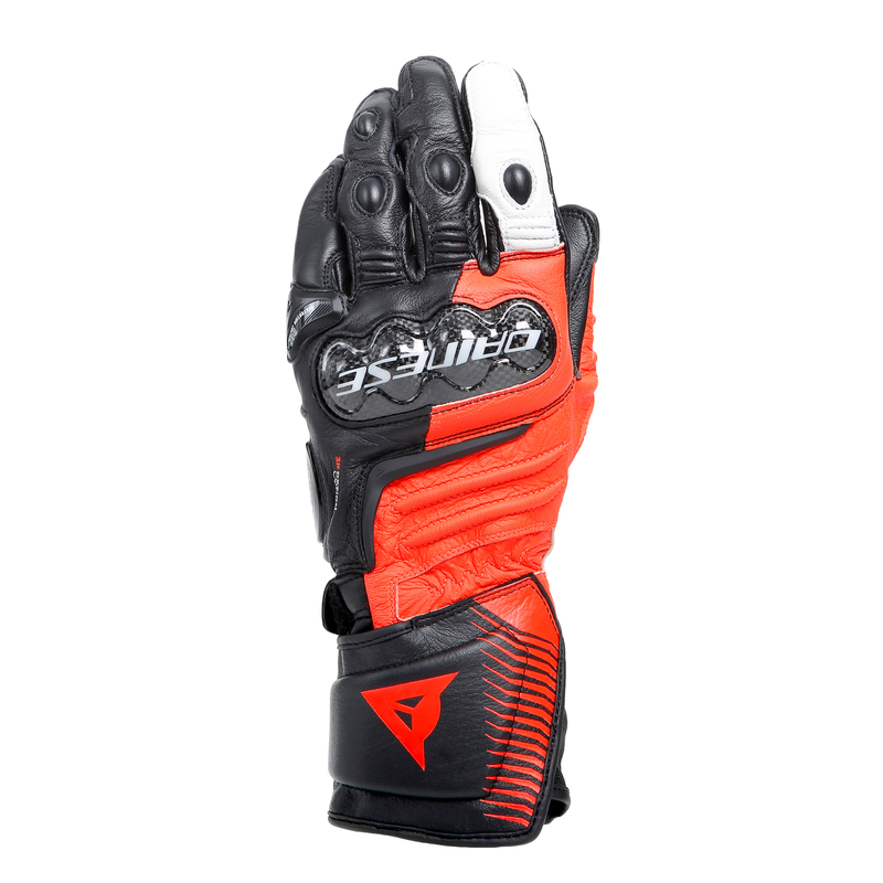 Carbon 4 - Men's Motorcycle Long Leather Gloves - Black/Fluo-Red/White