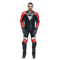Mugello 3 D-AIR® - Men's One-Piece Perforated Leather Motorcycle Suit - Black/Fluo-Red/White