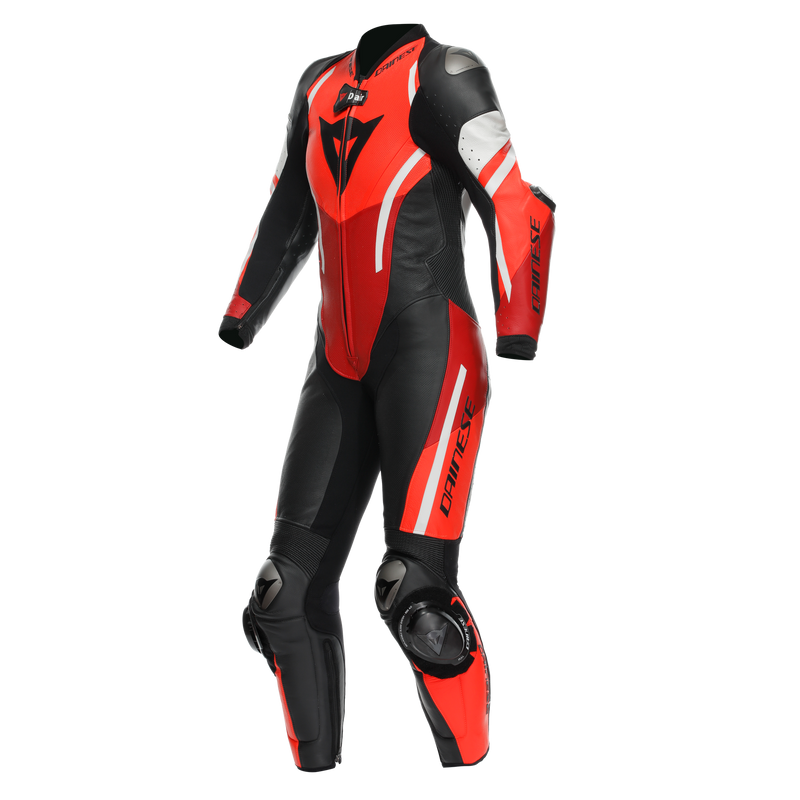 Misano 3 D-AIR® - Women's One-Piece Perforated Leather Motorcycle Suit - Black/Red/Fluo-Red