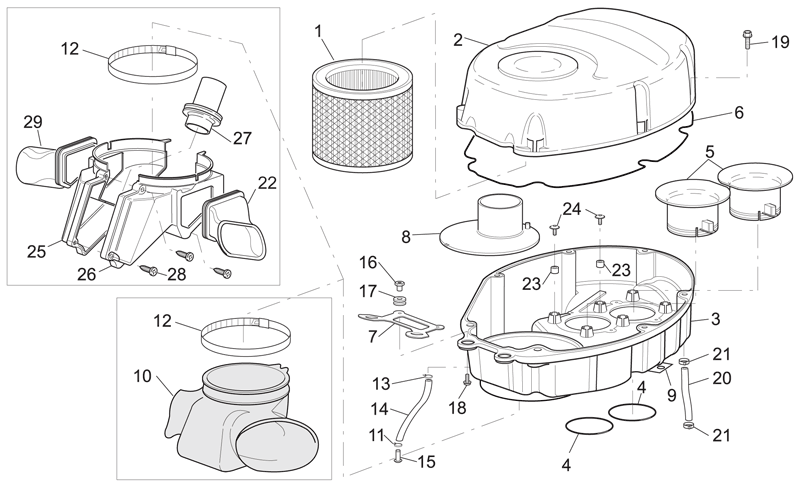Upper side filter case