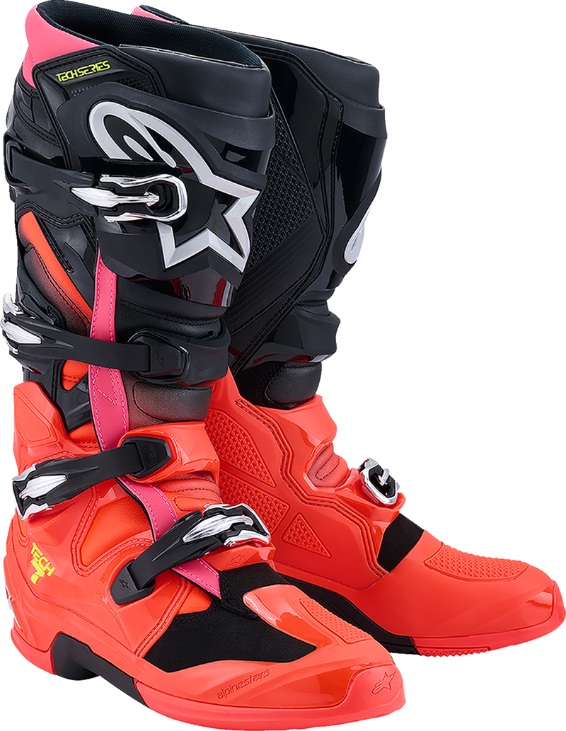 Black + Fluorescent Pink + Fluorescent Red
