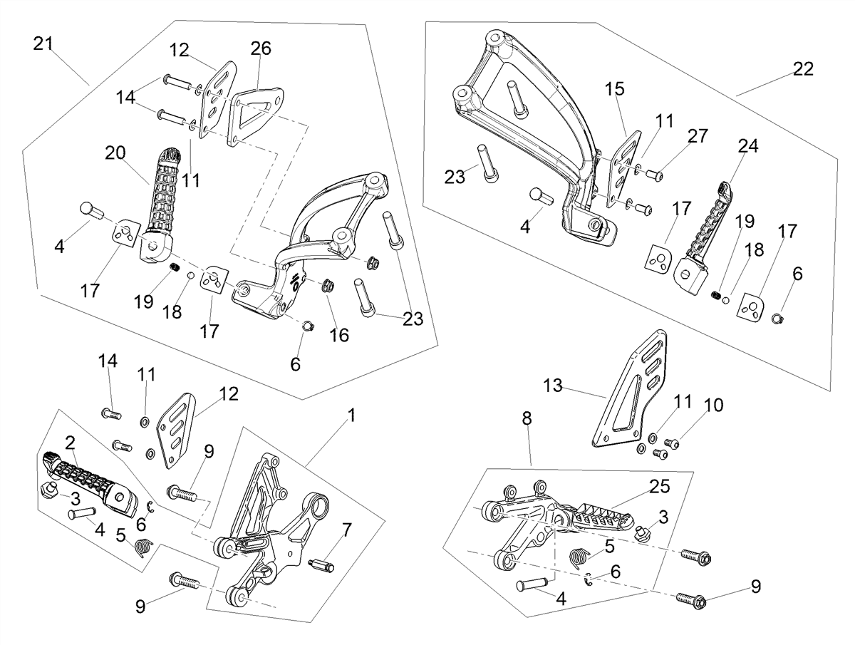Rear footrest, RH cpl